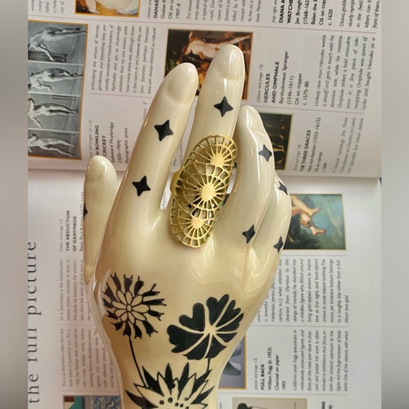 SOLD | Brass Floral Sunburst Cutout Adjustable Ring - Picture 1 of 4